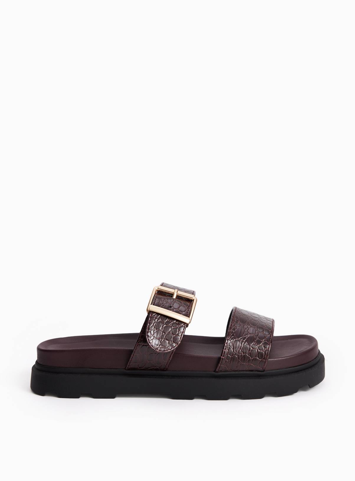 Dark Red Crocodile Print Footbed Sandals 5 - Image 2